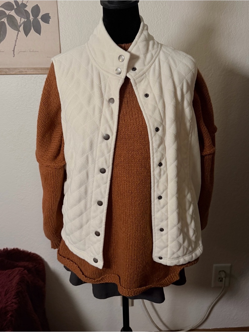 Cream Quilted Snap-Front Vest